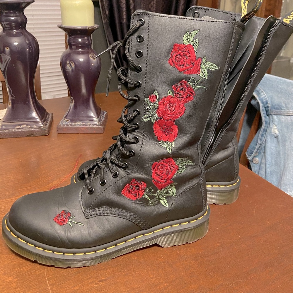 Dr. Martens Rose Embroidered Combat Boots (9)